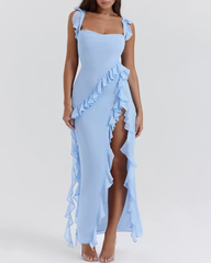 Ruffle Trim Slit Maxi Dress