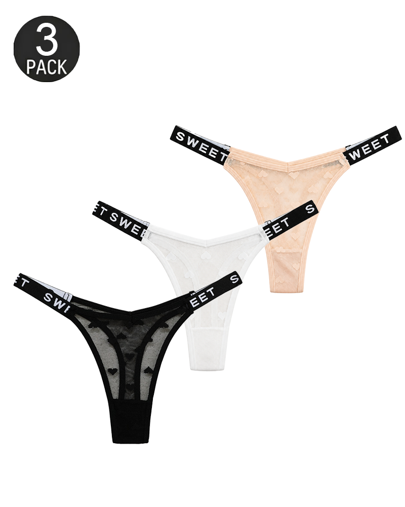 Heart Lace Thong Panties 3-Pack