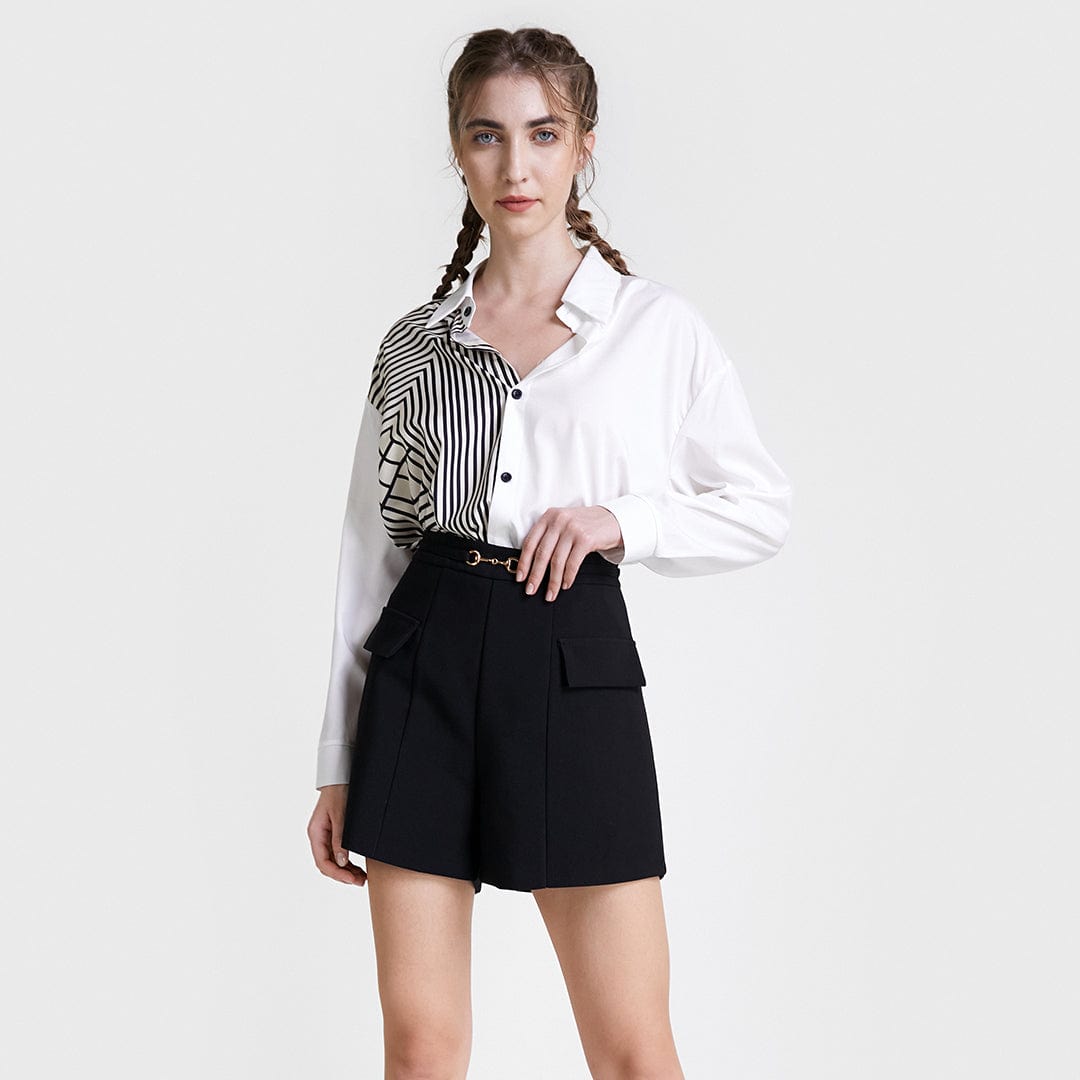 White Stripe Contrast Button Front Shirt
