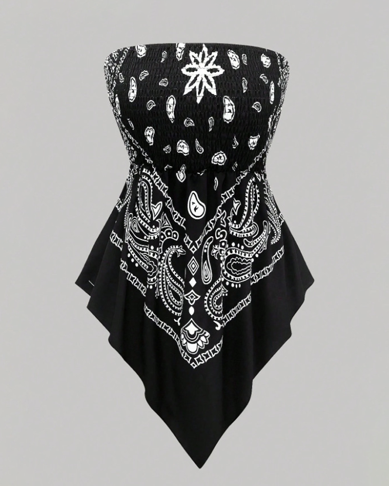Bohemian Printed Vacation Floral Strapless Tube Top