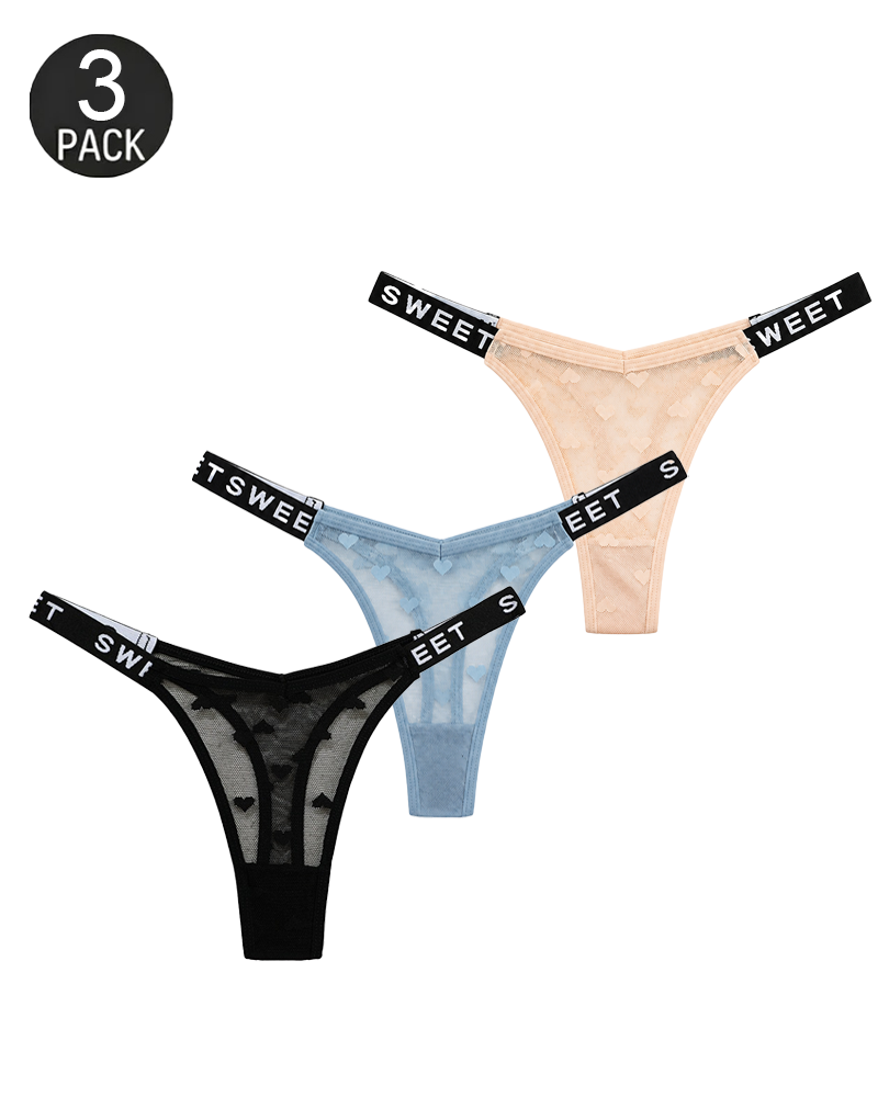 Heart Lace Thong Panties 3-Pack