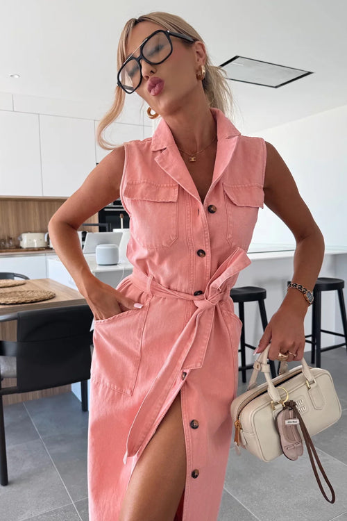 So Delighted Button Down Sleeveless Midi Dress - 4 Colors