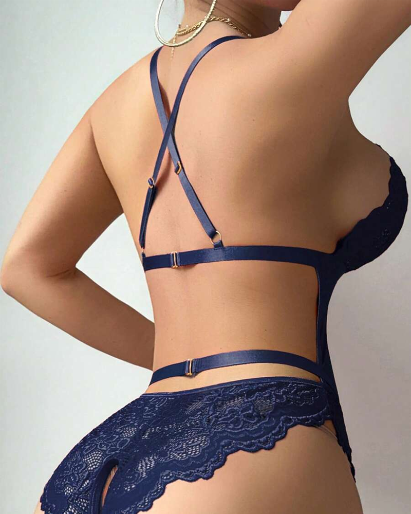 Lace Heart Buckle Bodysuit Lingerie