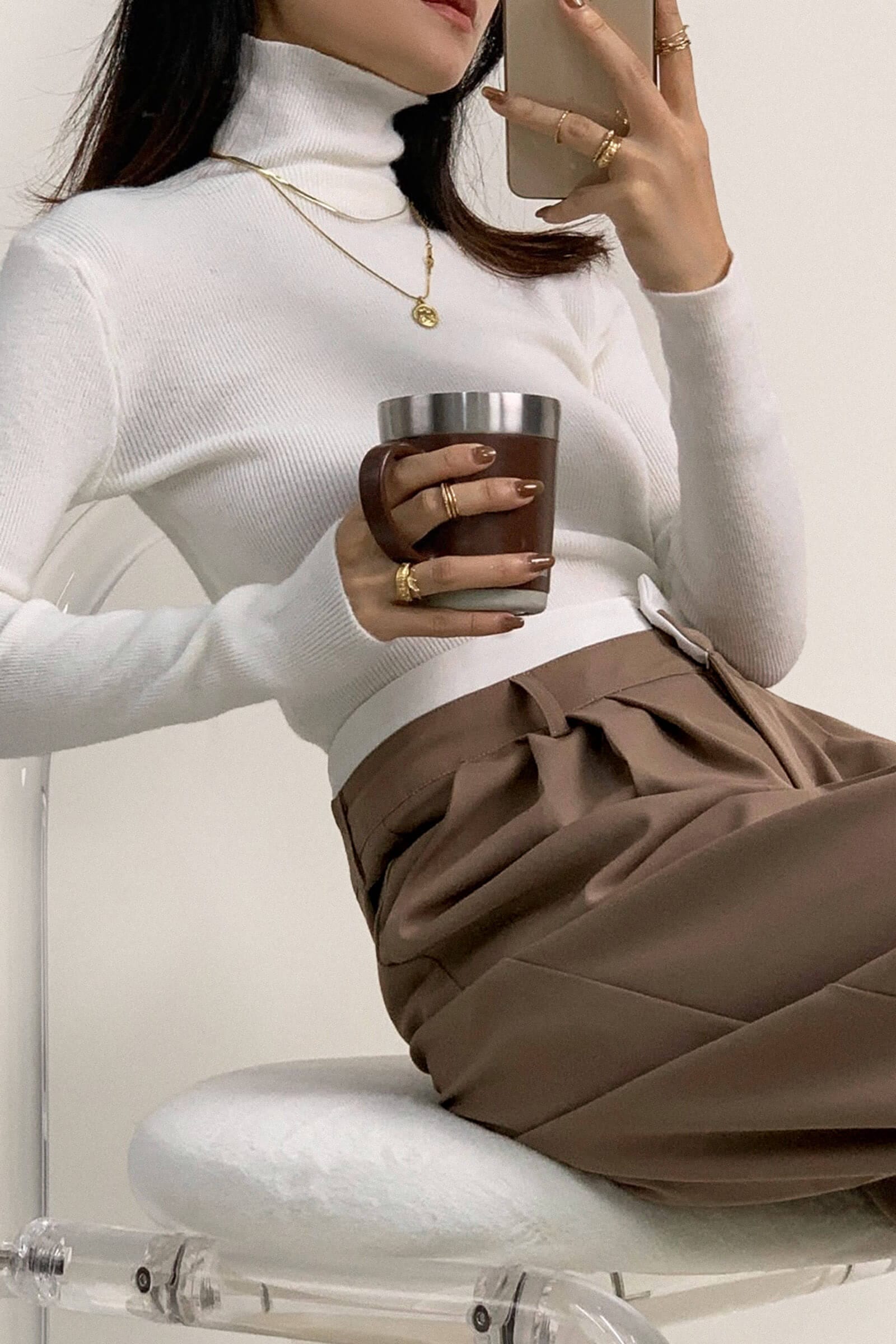 White Slim Fit Turtleneck Sweater