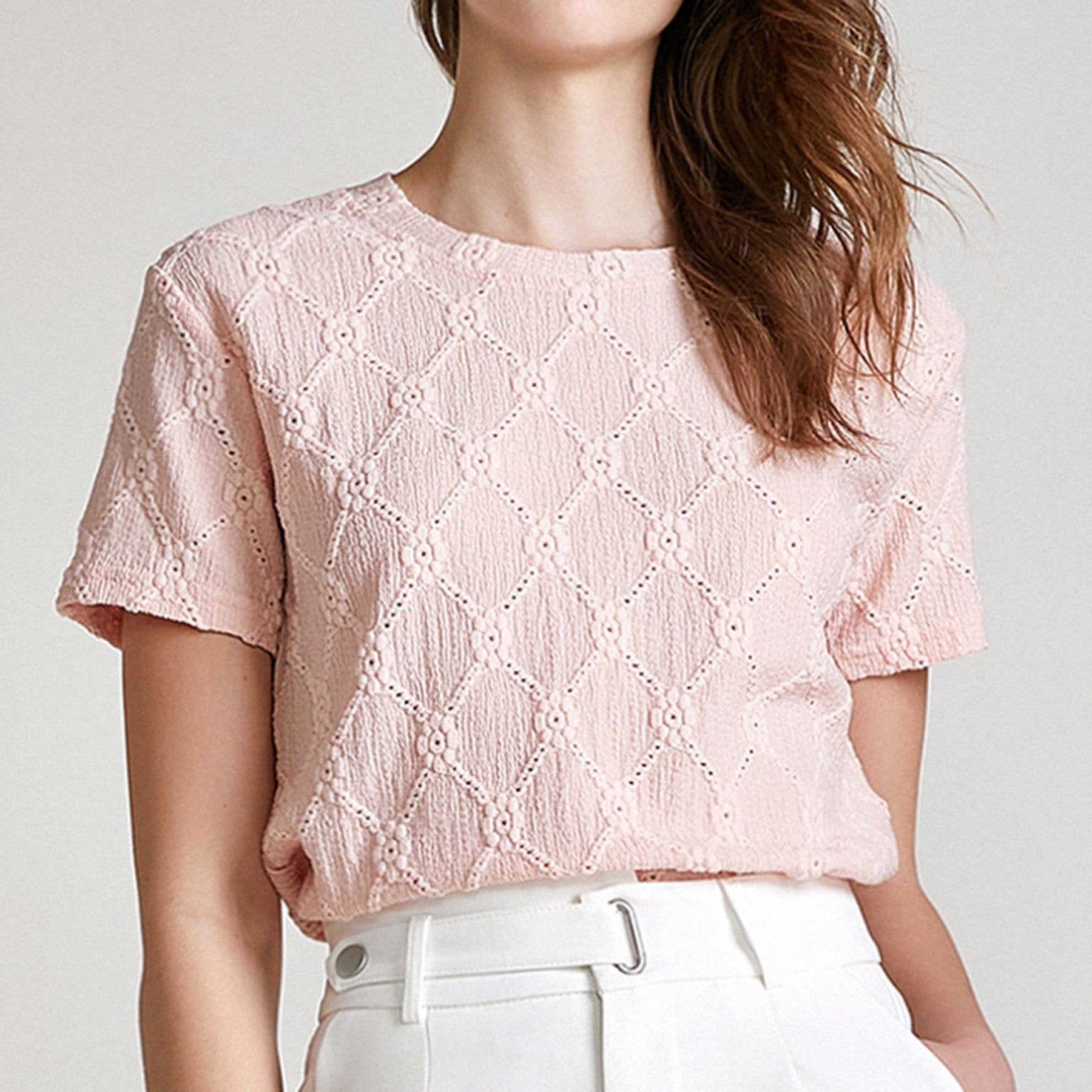Light Pink Jacquard Short Sleeve T-shirt