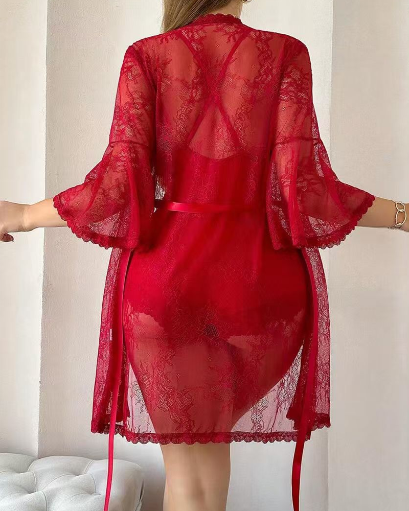 Front Closure Lace Strapless Bodysuit with Lace Robe