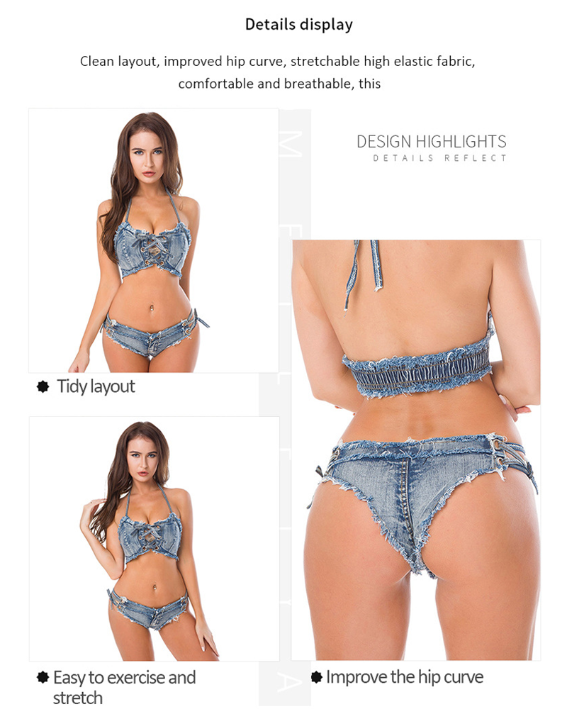 Women's Denim Lace-Up Front Bikini Set