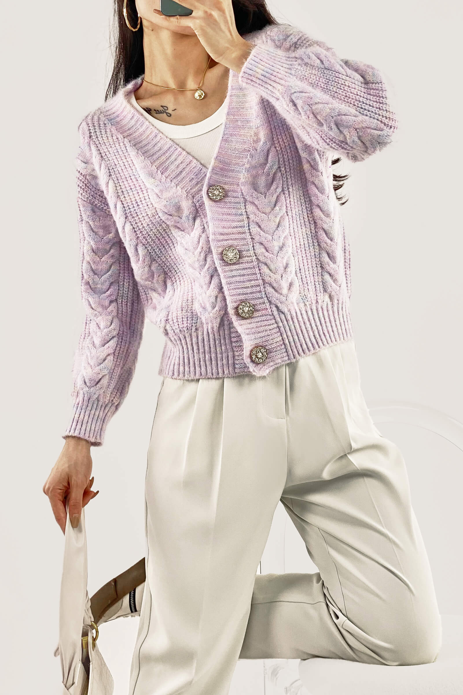 Plum V-Neck Long Sleeve Cardigan