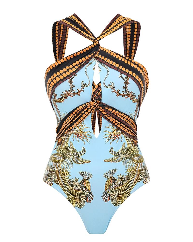 Marine Life Print Swimsuit Set
