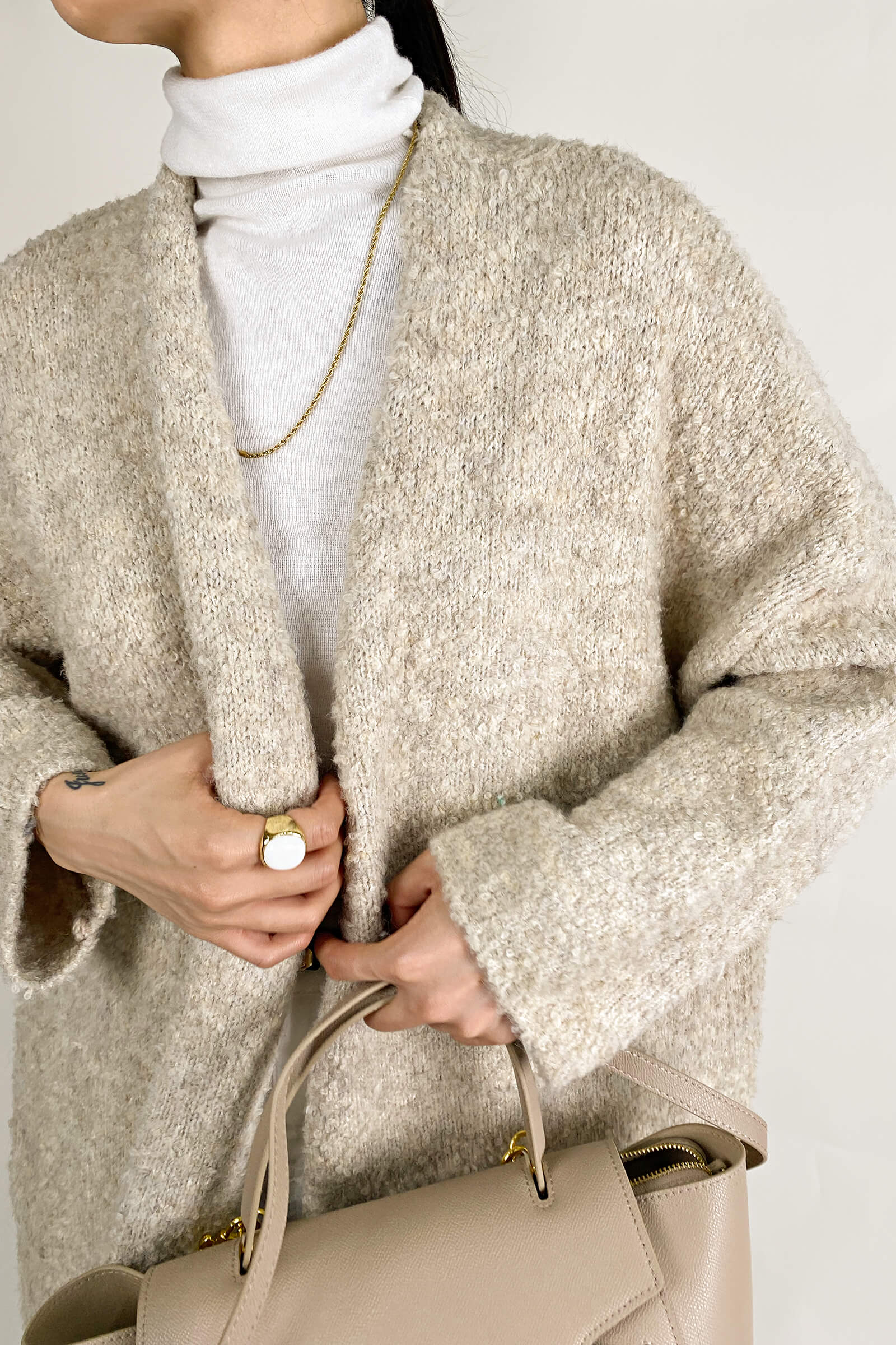 White Basic Wool-Blend Turtleneck Sweater