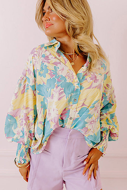 Take Your Turn Print Long Sleeve Button Down Top