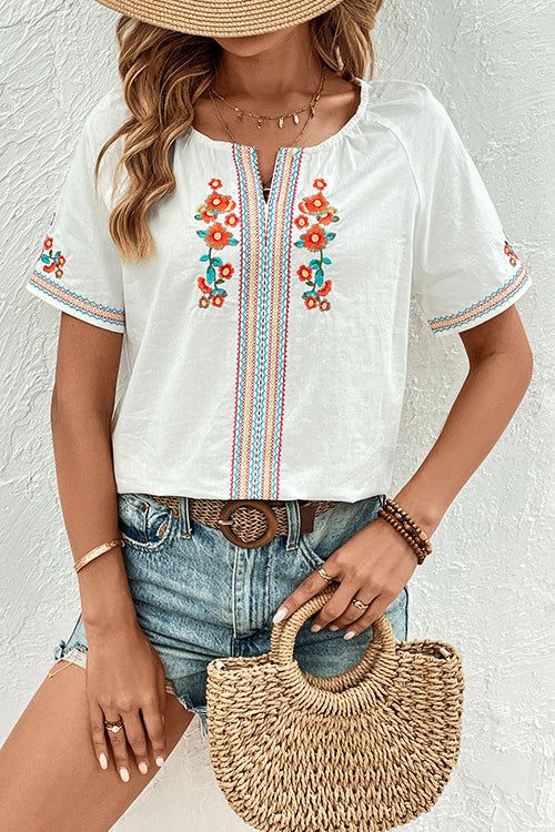 As It Happens Floral Embroidery Short Sleeve Top