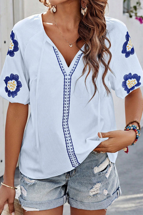 Waiting For Love Floral Embroidery Short Sleeve Top - 3 Colors