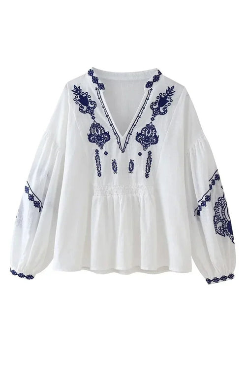 Midnight Romance Embroidery Long Sleeve Top