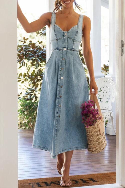 Pleasant Cutie Button Down Sleeveless Midi Dress
