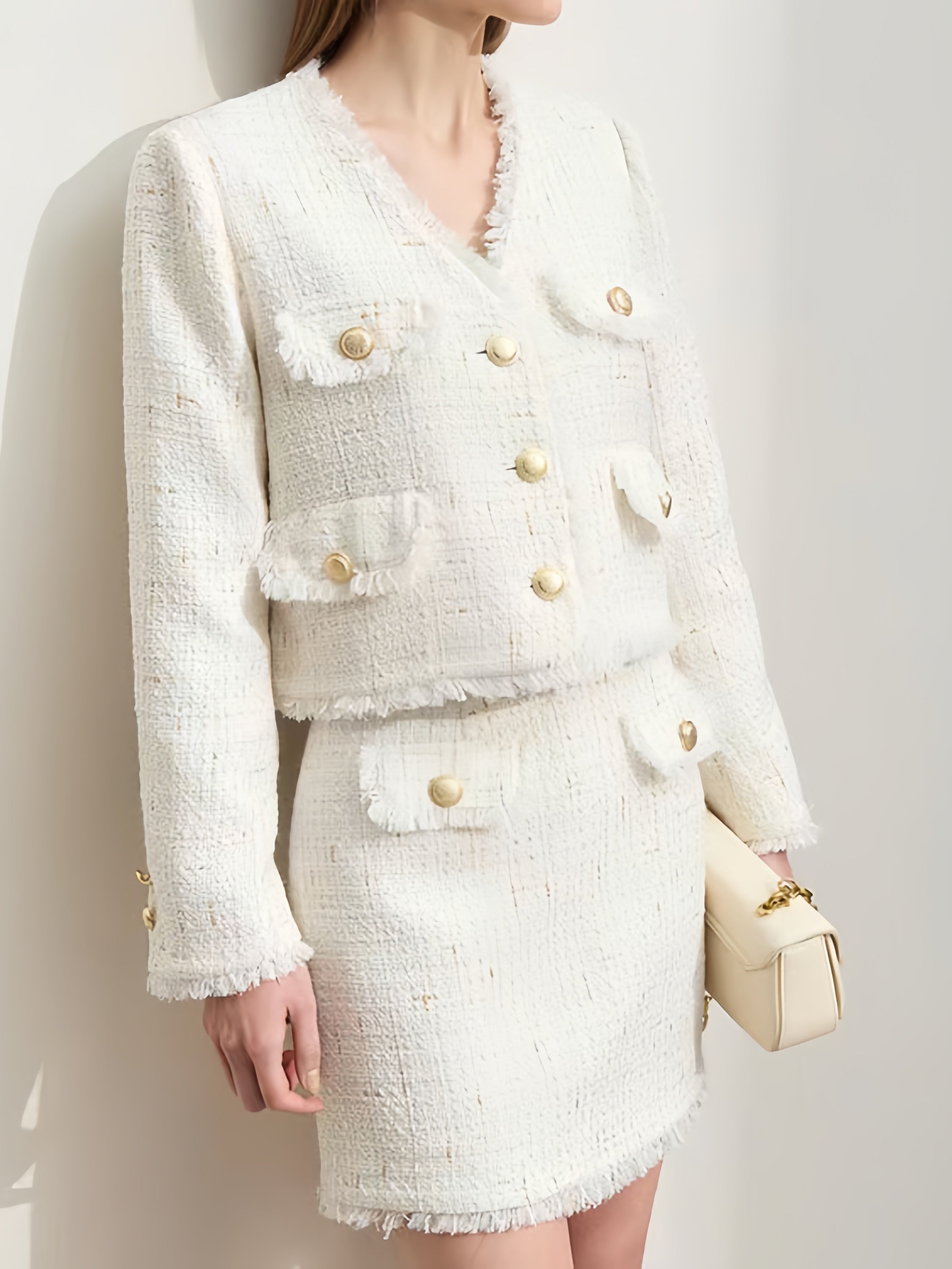 Elegant Floral Button Down Blazer European Jacket and Mini Skirt Set