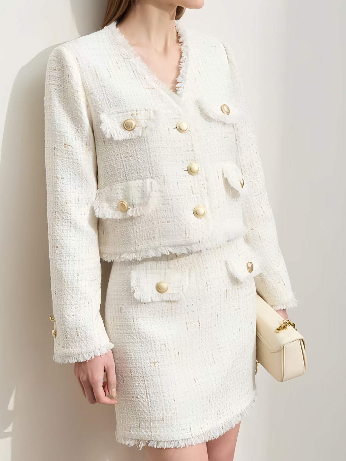 Elegant Floral Button Down Blazer European Jacket and Mini Skirt Set