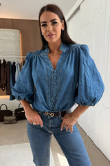 Countryside Perfection Medium Wash Denim Half Sleeve Top - 2 Colors