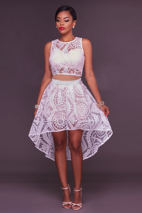 Lace Pattern High&Low Suit