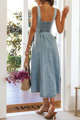 Pleasant Cutie Button Down Sleeveless Midi Dress