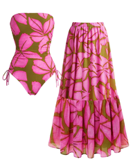 Bandeau Colorblock Detachable Shoulder Strap Swimsuit Set