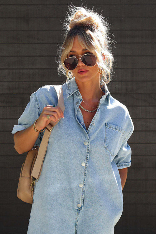 Festival Feelin' Light Wash Short Sleeve Denim Romper