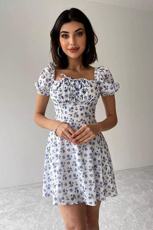 Floral Forever Puff Short Sleeve Printed Mini Dress - 3 Colors