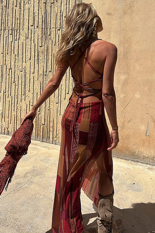 Vibrant Babe Bohemian Print Drawstring Maxi Dress - 3 Colors