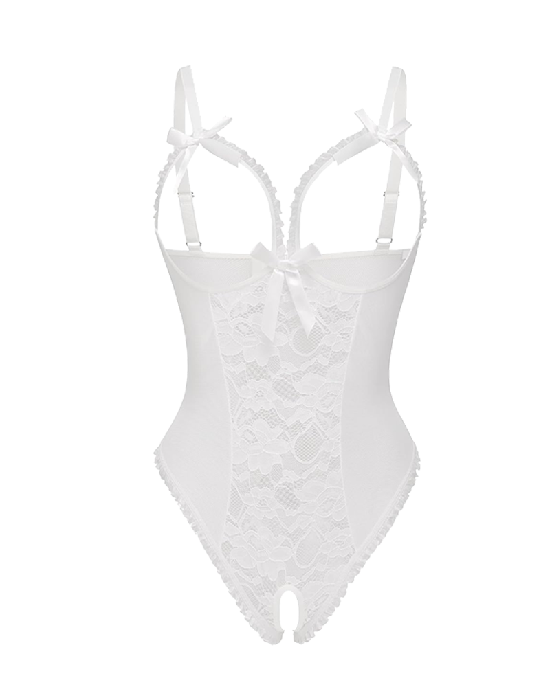 Flower Lace Mesh Stitching Chest Hollow Open Crotch One-Piece Pajamas
