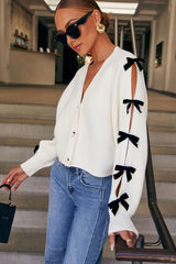Cozy Forecast Bow Embellished Knit Cardigan