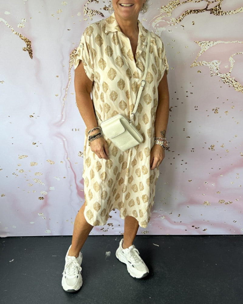 Loose lapel printed shirt dress