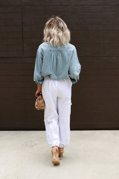 Consistently Confident Denim Cropped Long Sleeve Top