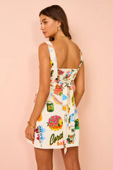 All Up To You Print Tie-Back Mini Dress