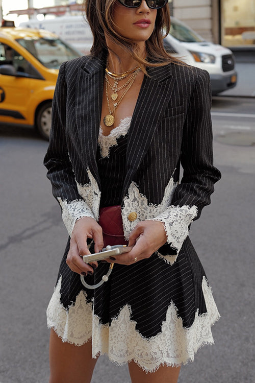 Seasoned Chicness Striped Lace Mini Dress & Blazer
