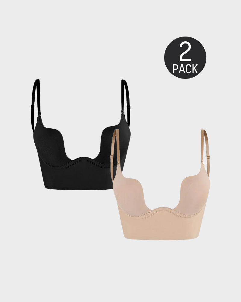 2 PackLow Back Secret Plunge Bra - Black+Beige