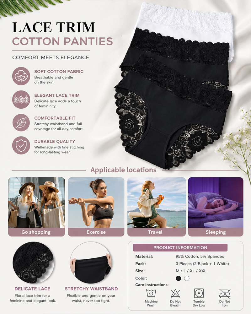 5-Pack Floral Lace High Elasticity Breathable Briefs