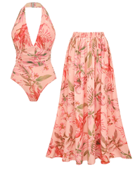 Pink Lily Print Swimsuit Set