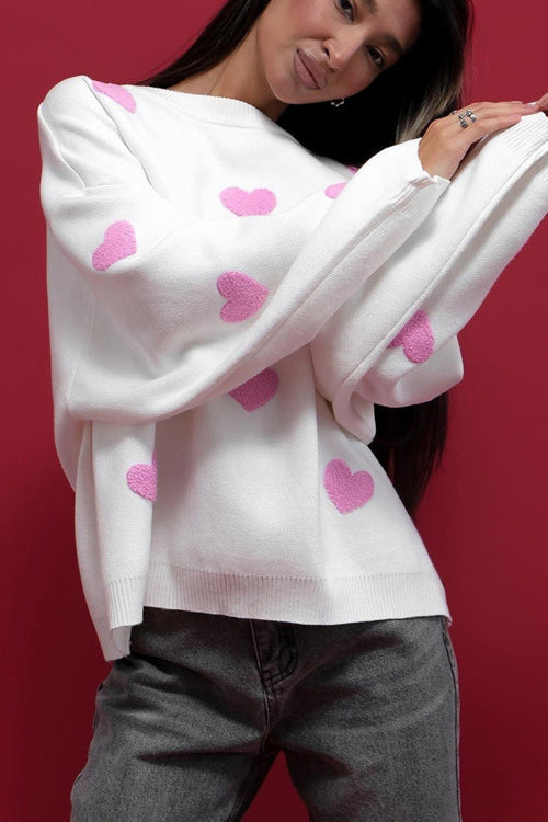 Warmly Adorable Heart Oversized Knit Top - 7 Colors