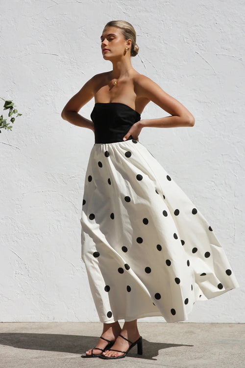Darling Daylily Strapless Dot Maxi Dress
