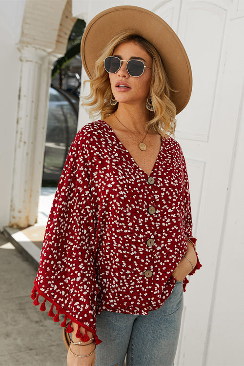 Sunshine Soul Printed Tassel Button-Up Top - 3 Colors