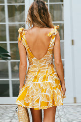 Leaves Print Bowknot Fit&Flare Dress - 2 Colors