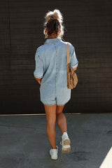 Festival Feelin' Light Wash Short Sleeve Denim Romper