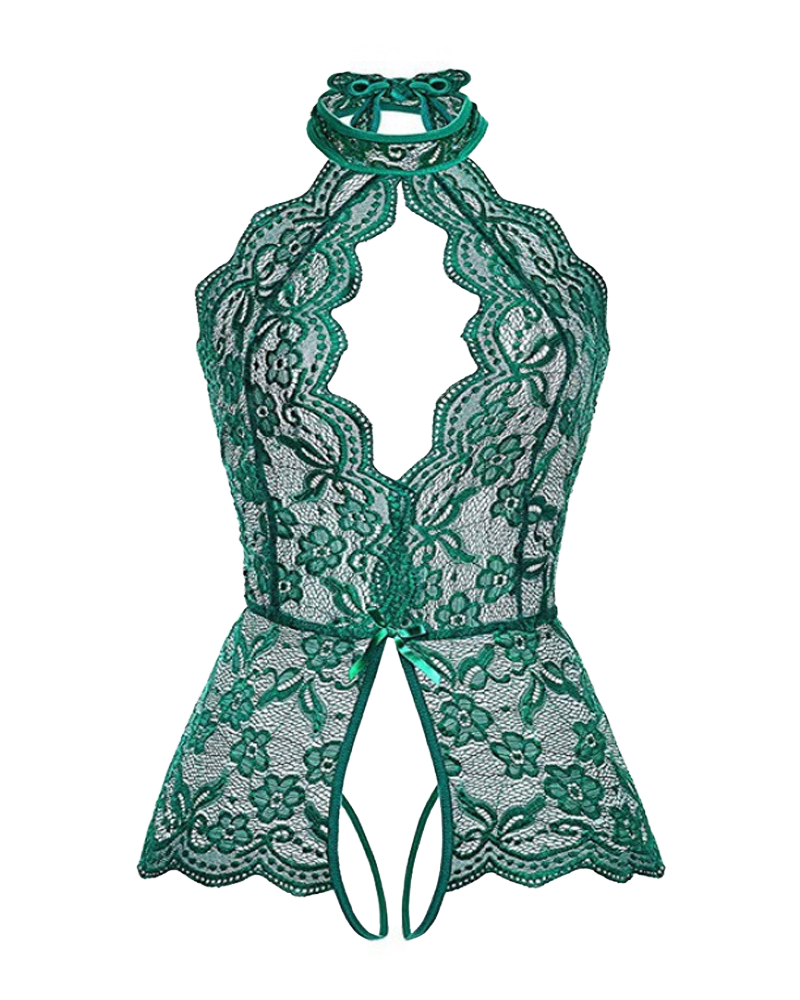 Plus Size Lace Halter Teddy