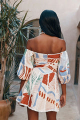 Always Remarkable Off Shoulder Print Mini Dress