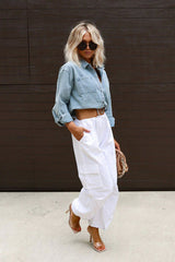 Consistently Confident Denim Cropped Long Sleeve Top