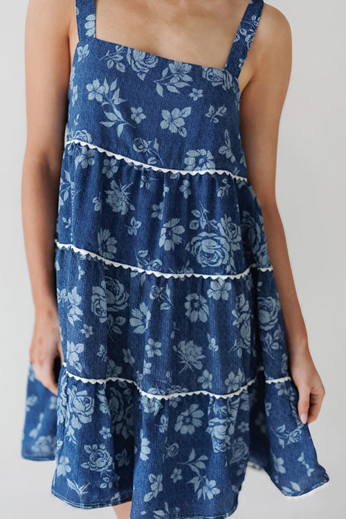 Avelina Washed Floral Denim Mini Dress