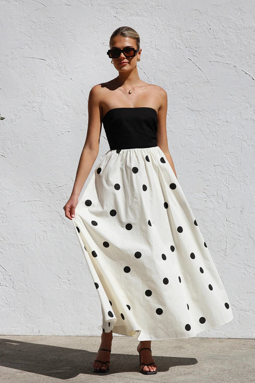 Darling Daylily Strapless Dot Maxi Dress