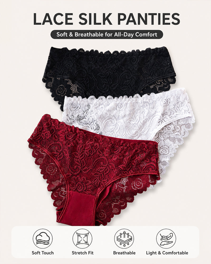 5-Pack Lace Openwork Cotton Crotch High Elastic Panties