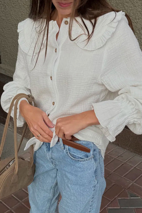 Sunny Culture White Textured Collared Long Sleeve Top