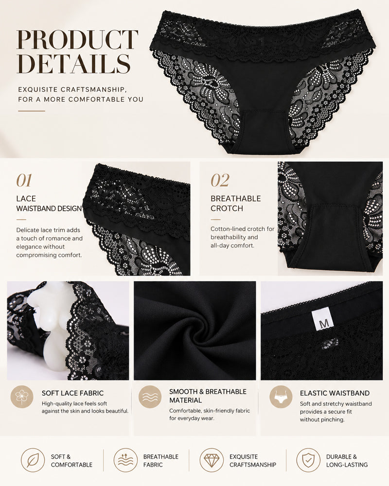 5-Pack Seamless Ice Silk Lace Patchwork Breathable Panties